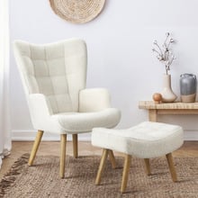 2 Piece Leander Boucle Armchair & Footstool Set
